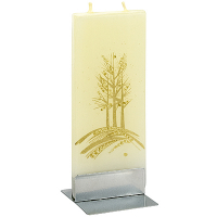 Купить свеча плоская 60х7х150 мм золотые деревья прямоугольная кремовая на подставке "flatyz" 1/7/56 в Москве