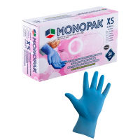 Купить перчатки одноразовые 50 пар/уп xs неопудренные голубые нитриловые "monopak" 1/20 в Москве