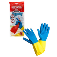Купить перчатки хозяйственные 1 пара bi-color l рельефная поверхность желто-синий латекс "libry" в Москве