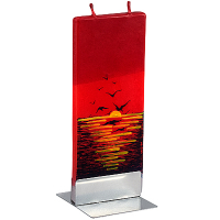 Купить свеча плоская 60х7х150 мм чайки на закате прямоугольная красная на подставке "flatyz" 1/7/56 в Москве