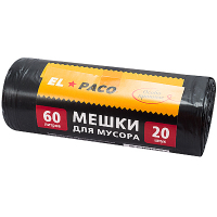 Купить мешок (пакет) мусорный 600х700 мм 60 л 20 шт особопрочный 30 мкм рулон черный пнд "el paco" в Москве