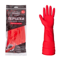 Купить перчатки хозяйственные 1 пара s с удлиненным манжетом красные латекс "aviora" в Москве