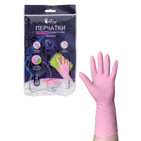 Купить перчатки хозяйственные 1 пара m с удлиненным манжетом розовый винил "libry" в Москве