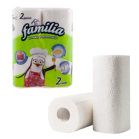 Купить полотенце бумажное 2-сл 10 м в рулоне 2 рул/уп classic с тиснением и перфорацией белый целлюлоза "familia" в Москве