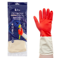 Купить перчатки хозяйственные 1 пара м биколор суперпрочные с удлиненным манжетом бело-красные "komfi" в Москве