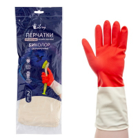 Купить перчатки хозяйственные 1 пара l биколор суперпрочные с удлиненным манжетом бело-красные "libry" в Москве