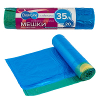 Купить мешок (пакет) мусорный 35 л 20 шт/рул особопрочный с завязками синий "clearline" в Москве