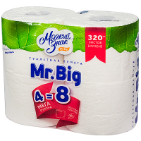 Купить бумага туалетная 2-сл 40 м/рул 320 лист/рул mr. big mega 4рулона с тиснением и перфорацией белая целлюлоза "мягкий знак" в Москве