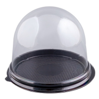 Купить контейнер для десерта h80 d93 мм 65 шт круглый черный с прозрачной купольной крышкой "протэк" в Москве