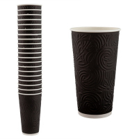 Купить стакан бумажный 500 мл d90 мл 2-сл 20 шт лабиринт для горячих напитков гофрированный черный "скандипакк" в Москве
