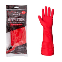 Купить перчатки хозяйственные 1 пара m с удлиненным манжетом красные латекс "aviora" в Москве