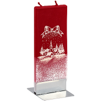 Купить свеча плоская 60х7х150 мм новогодняя деревня с бантом прямоугольная красная на подставке "flatyz" 1/7/56 в Москве