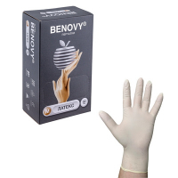Купить перчатки одноразовые 100 шт m неопудренные натуральный латекс коробка "benovy" в Москве