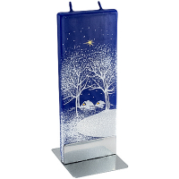 Купить свеча плоская 60х7х150 мм домики в снегу прямоугольная синяя на подставке "flatyz" 1/7/56 в Москве