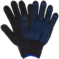 Купить перчатки рабочие 5 нитей с пвх (точка) хб черные 1/10/300, 10 шт./упак в Москве
