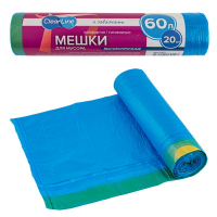 Купить мешок (пакет) мусорный 60 л 20 шт/рул особопрочные с завязками с завязками синий "clearline" в Москве