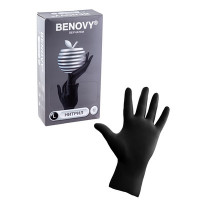 Купить перчатки одноразовые 100 шт xl неопудренные черный нитрил коробка "benovy" в Москве