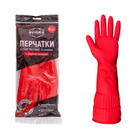 Купить перчатки хозяйственные 1 пара xl с удлиненным манжетом красные латекс "aviora" в Москве