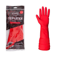 Купить перчатки хозяйственные 1 пара l с удлиненным манжетом красные латекс "aviora" в Москве