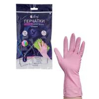 Купить перчатки хозяйственные 1 пара l с удлиненным манжетом розовый винил "libry" в Москве