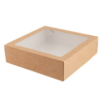 Купить контейнер бумажный с окном 1555мл дхшхв 200х200х55мм 25шт tabox квадратный крафт "osq" в Москве