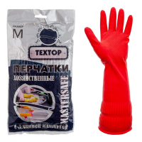 Купить перчатки хозяйственные 1 пара м mastersafe с длинной манжетой красные "textop" в Москве