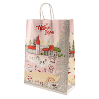 Купить пакет бумажный 320х130х430 мм 10 шт новогодние мишки на прогулке с кручеными ручками белый "tek pack" в Москве